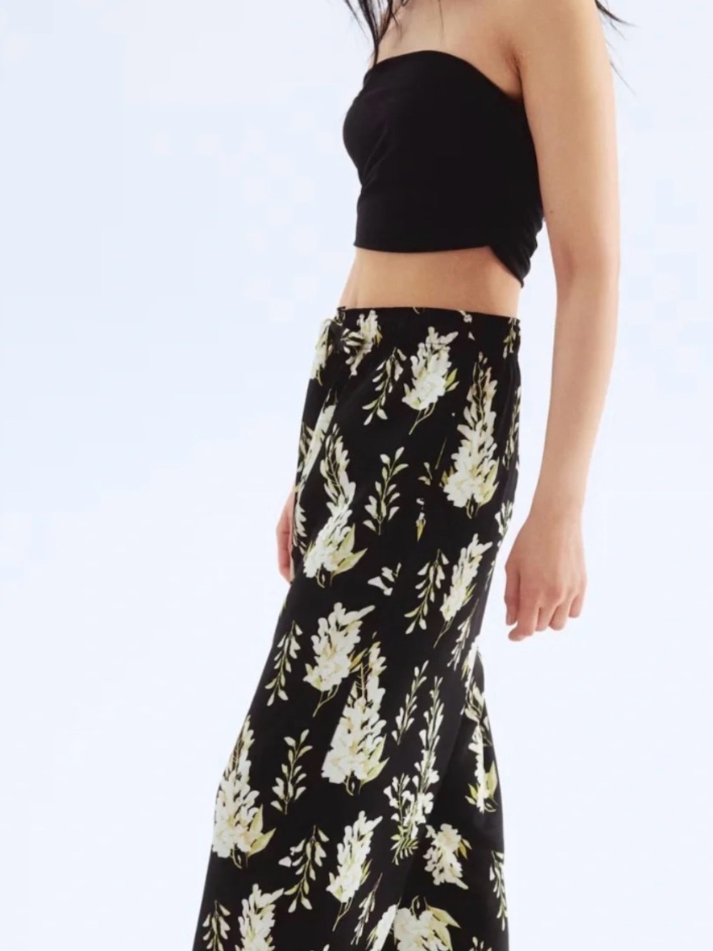 Floral Black Pants with Cream Print